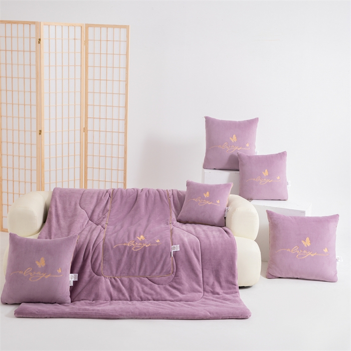 91家纺网 家纺一手货源 找家纺 照世家纺 2025新款蝶影相随牛奶绒多功能抱枕被（控价：不能低于以下：小79，中号99，大139，加大169，超大219.低于零售价的链接，一经发现直接投诉下架，感谢大家的支持） 蝶影相随-紫色