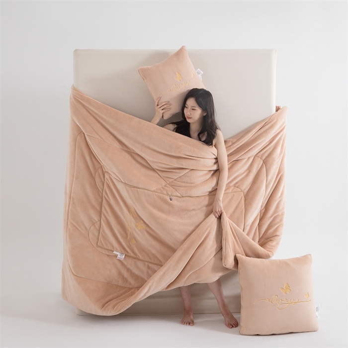 91家纺网 家纺一手货源 找家纺 照世家纺 2025新款蝶影相随牛奶绒多功能抱枕被（控价：不能低于以下：小79，中号99，大139，加大169，超大219.低于零售价的链接，一经发现直接投诉下架，感谢大家的支持） 蝶影相随-咖色
