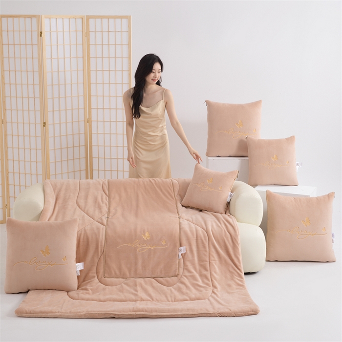 91家纺网 家纺一手货源 找家纺 照世家纺 2025新款蝶影相随牛奶绒多功能抱枕被（控价：不能低于以下：小79，中号99，大139，加大169，超大219.低于零售价的链接，一经发现直接投诉下架，感谢大家的支持） 蝶影相随-咖色