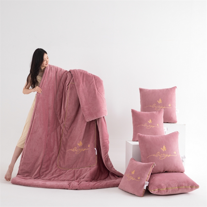 91家纺网 家纺一手货源 找家纺 照世家纺 2025新款蝶影相随牛奶绒多功能抱枕被（控价：不能低于以下：小79，中号99，大139，加大169，超大219.低于零售价的链接，一经发现直接投诉下架，感谢大家的支持） 蝶影相随-豆沙