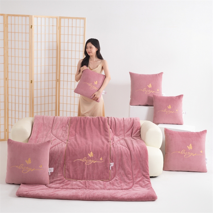 91家纺网 家纺一手货源 找家纺 照世家纺 2025新款蝶影相随牛奶绒多功能抱枕被（控价：不能低于以下：小79，中号99，大139，加大169，超大219.低于零售价的链接，一经发现直接投诉下架，感谢大家的支持） 蝶影相随-豆沙