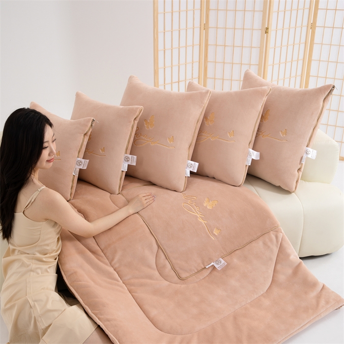 91家纺网 家纺一手货源 找家纺 照世家纺 2025新款蝶影相随牛奶绒多功能抱枕被（控价：不能低于以下：小79，中号99，大139，加大169，超大219.低于零售价的链接，一经发现直接投诉下架，感谢大家的支持） 蝶影相随-咖色
