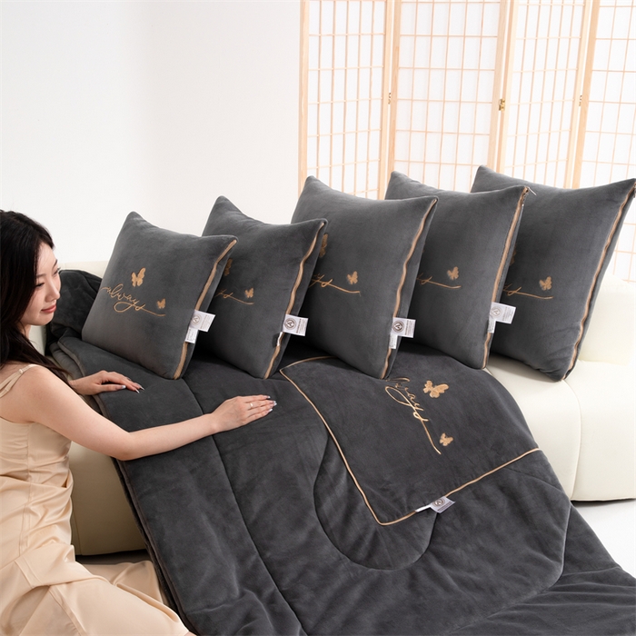 91家纺网 家纺一手货源 找家纺 照世家纺 2025新款蝶影相随牛奶绒多功能抱枕被（控价：不能低于以下：小79，中号99，大139，加大169，超大219.低于零售价的链接，一经发现直接投诉下架，感谢大家的支持） 蝶影相随-深灰