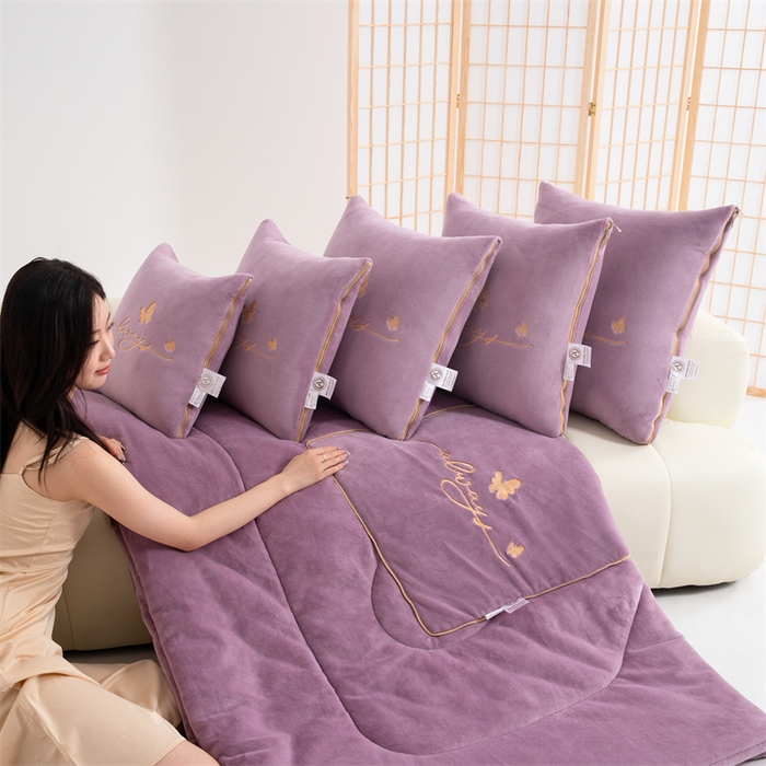 91家纺网 家纺一手货源 找家纺 照世家纺 2025新款蝶影相随牛奶绒多功能抱枕被（控价：不能低于以下：小79，中号99，大139，加大169，超大219.低于零售价的链接，一经发现直接投诉下架，感谢大家的支持） 蝶影相随-紫色