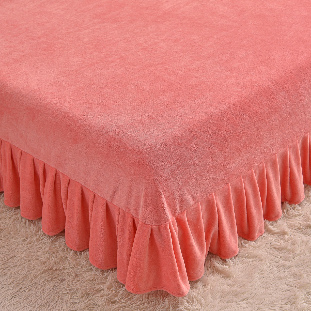 91家纺网 家纺一手货源 找家纺 董成龙家纺 2025新款直播爆款牛奶绒四件套雕花压线款法莱绒四件套11 山茶花-粉