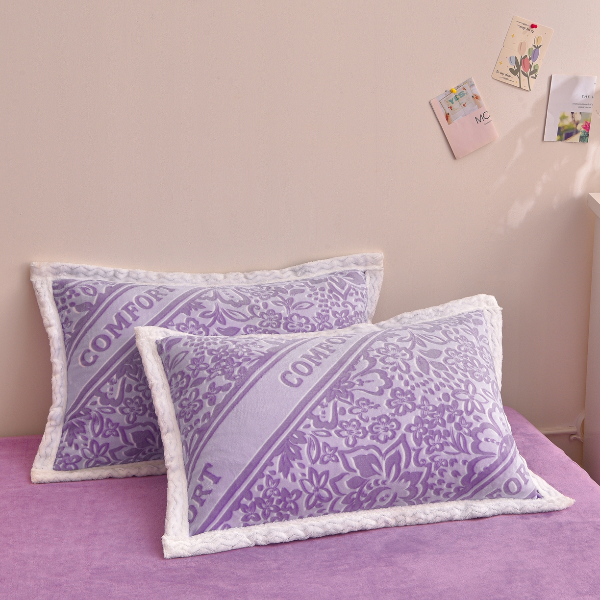 91家纺网 家纺一手货源 找家纺 董成龙家纺 2025新款直播爆款牛奶绒四件套雕花压线款法莱绒四件套11 盛世年华-紫