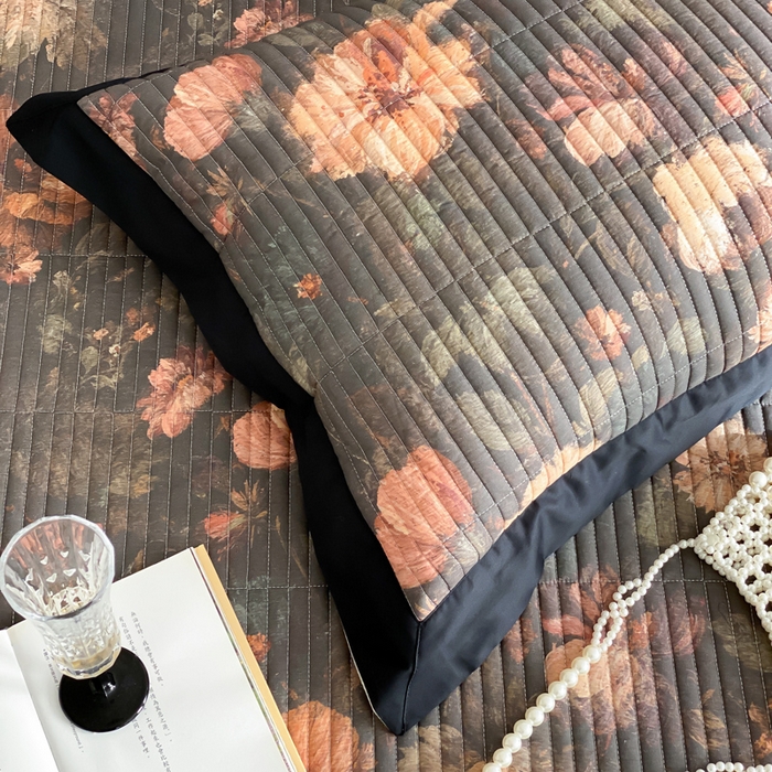 91家纺网 家纺一手货源 找家纺 由有家居 2025新品多功能A类双面棉麻数码印花绗缝夹棉床盖三件套 墨香