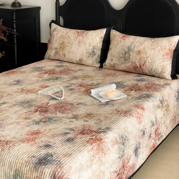 91家纺网 家纺一手货源 找家纺 由有家居 2025新品多功能A类双面棉麻数码印花绗缝夹棉床盖三件套 炫彩