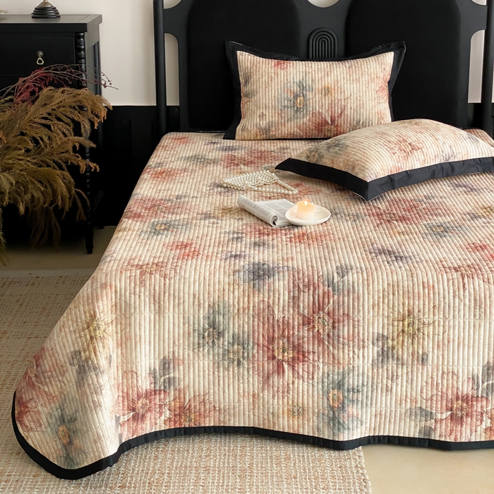 91家纺网 家纺一手货源 找家纺 由有家居 2025新品多功能A类双面棉麻数码印花绗缝夹棉床盖三件套 炫彩