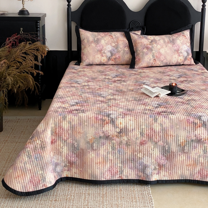 由有家居 2025新品多功能A类双面棉麻数码印花绗缝夹棉床盖三件套 悦颜