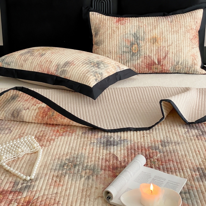 91家纺网 家纺一手货源 找家纺 由有家居 2025新品多功能A类双面棉麻数码印花绗缝夹棉床盖三件套 炫彩