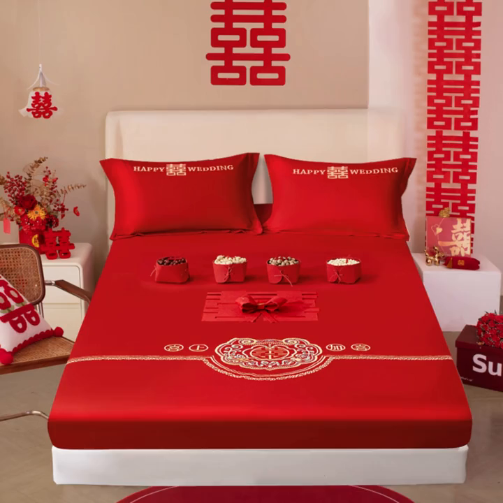 91家纺网 家纺一手货源 找家纺 卓缦 2024新款婚庆刺绣床笠系列 喜上加喜