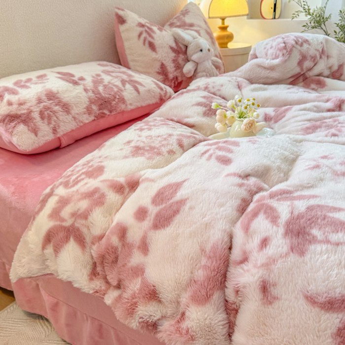 小叮当家纺仓储工厂店 2025新款印花美拉德兔毛印花单被套 被套单件 花间粉