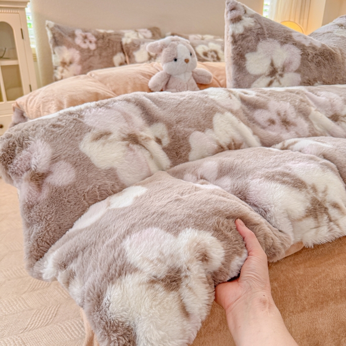 91家纺网 家纺一手货源 找家纺 小叮当家纺仓储工厂店 2025新款印花美拉德兔毛印花单被套 被套单件 繁花