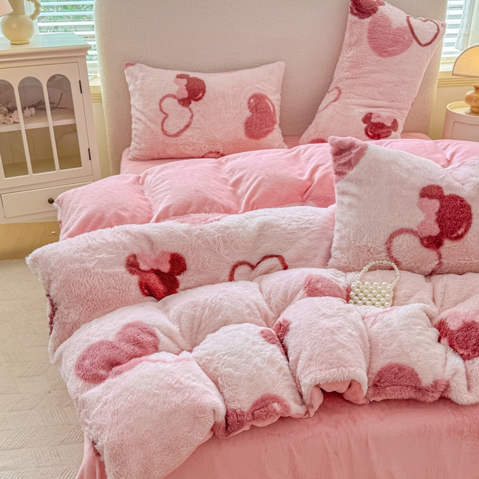 91家纺网 家纺一手货源 找家纺 小叮当家纺仓储工厂店 2025新款印花美拉德兔毛印花单被套 被套单件 米妮