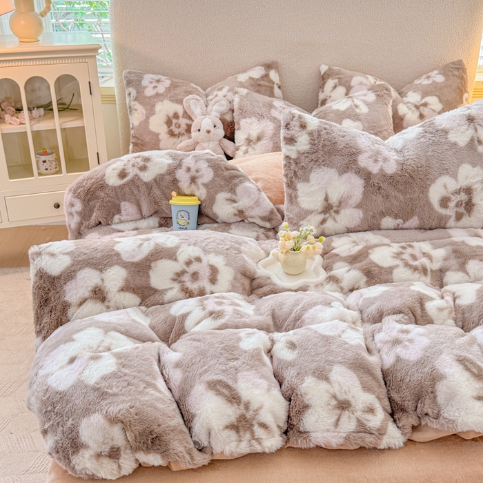 91家纺网 家纺一手货源 找家纺 小叮当家纺仓储工厂店 2025新款印花美拉德兔毛印花单被套 被套单件 繁花