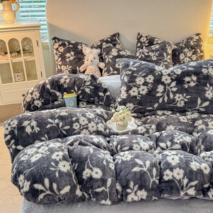 91家纺网 家纺一手货源 找家纺 小叮当家纺仓储工厂店 2025新款印花美拉德兔毛印花单被套 被套单件 莫奈花园