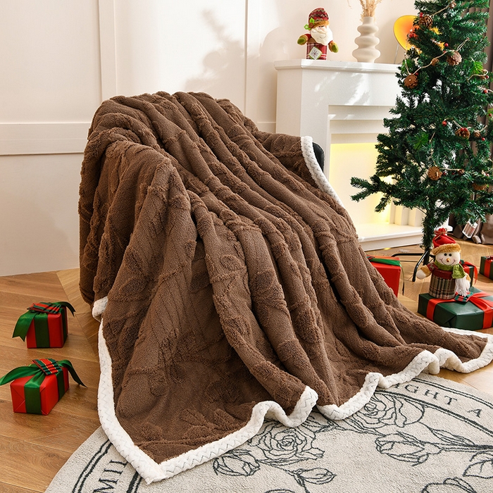 91家纺网 家纺一手货源 找家纺 （总）圣楚家纺 2025新款塔芙绒叶语双层毯