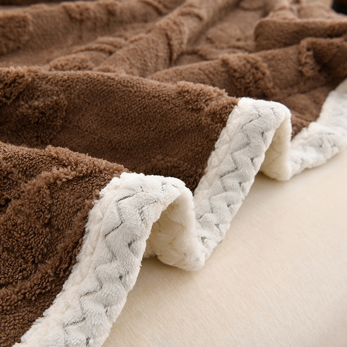 91家纺网 家纺一手货源 找家纺 圣楚家纺 2025新款塔芙绒叶语双层毯 叶语咖