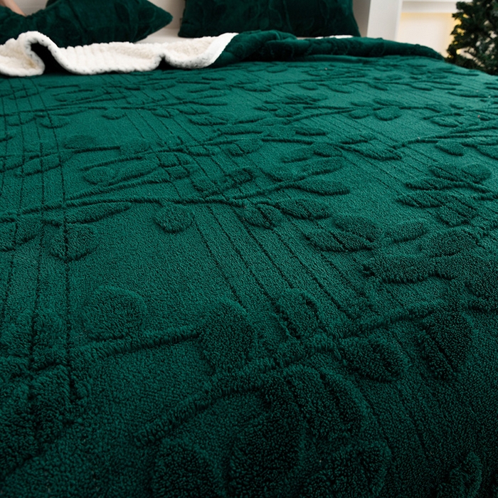 91家纺网 家纺一手货源 找家纺 圣楚家纺 2025新款塔芙绒叶语双层毯 叶语绿