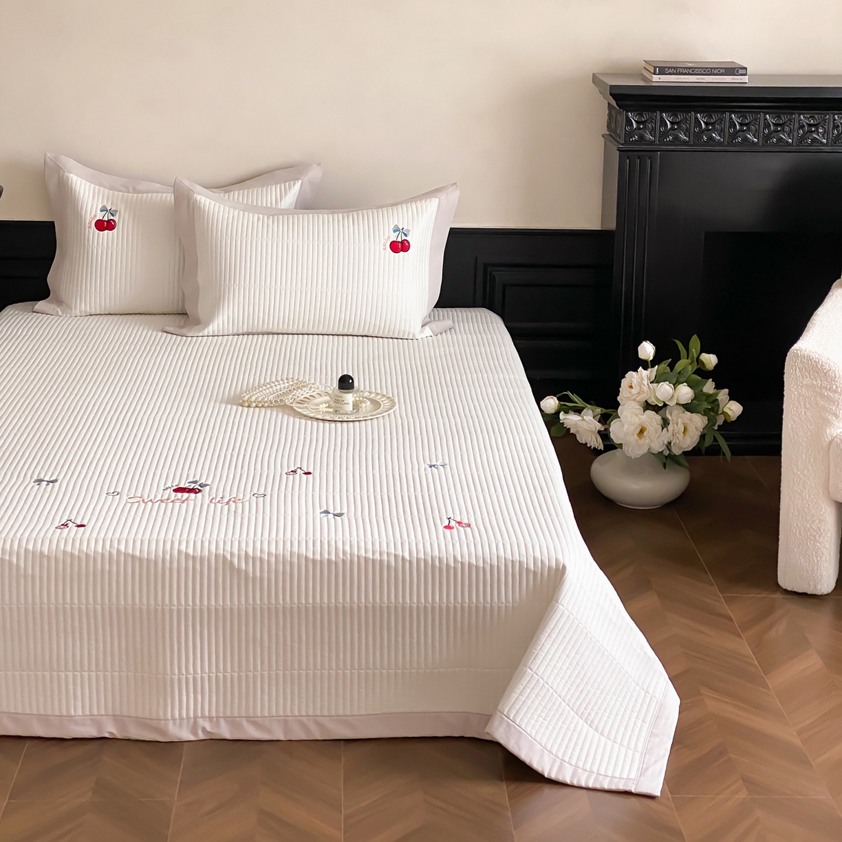 91家纺网 家纺一手货源 找家纺 （总）由有家居 2025新品A类50S双股全棉磨毛绣花床盖三件套