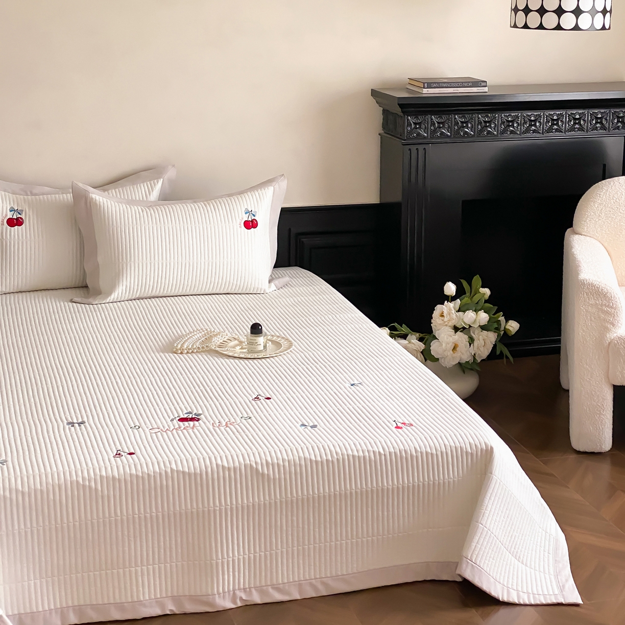 91家纺网 家纺一手货源 找家纺 （总）由有家居 2025新品A类50S双股全棉磨毛绣花床盖三件套