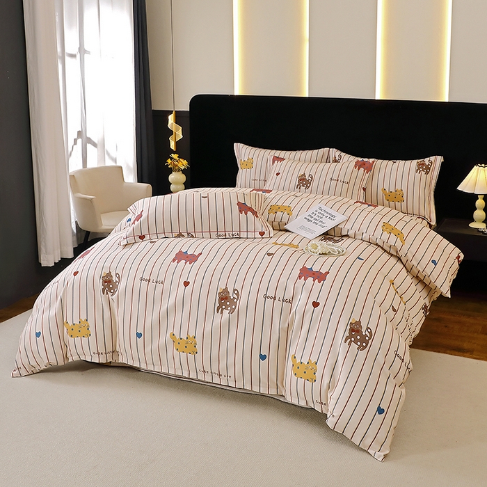 91家纺网 家纺一手货源 找家纺 贝兰仙奴 2025新款亲肤舒适全棉磨毛多规格系列四件套 可爱猫