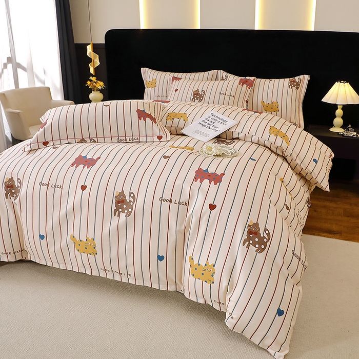 91家纺网 家纺一手货源 找家纺 贝兰仙奴 2025新款亲肤舒适全棉磨毛多规格系列四件套 可爱猫