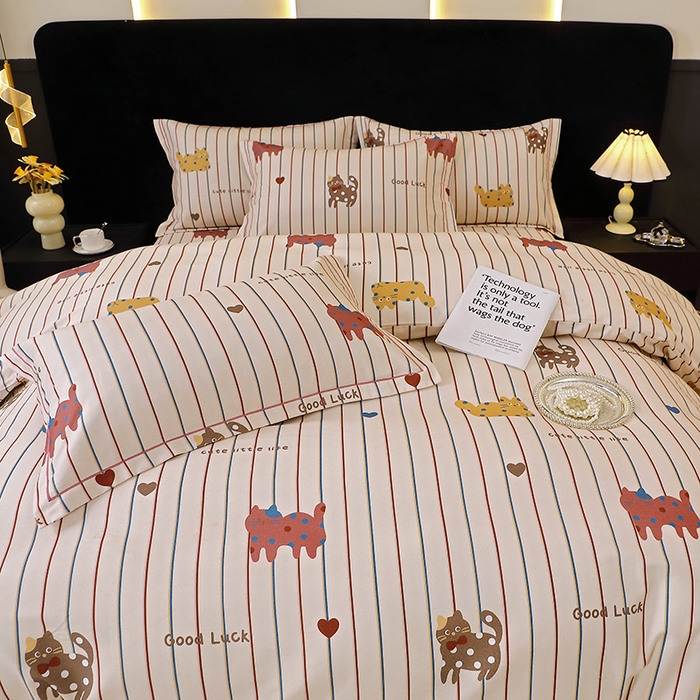 91家纺网 家纺一手货源 找家纺 贝兰仙奴 2025新款亲肤舒适全棉磨毛多规格系列四件套 可爱猫