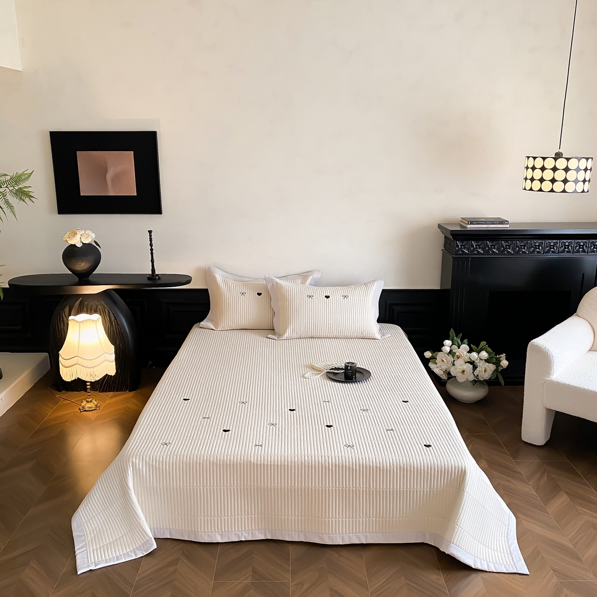 91家纺网 家纺一手货源 找家纺 由有家居 2025新品A类50S双股全棉磨毛绣花床盖三件套 甜心卡其