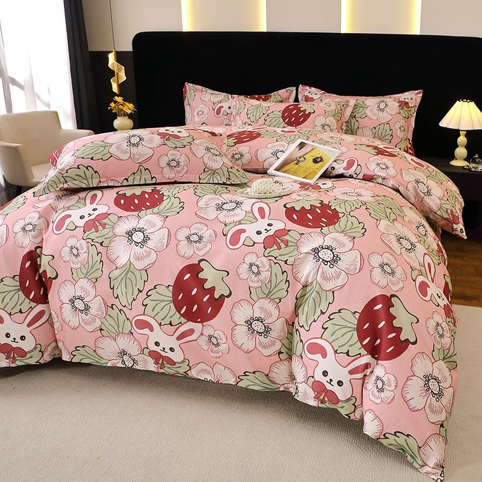 91家纺网 家纺一手货源 找家纺 贝兰仙奴 2025新款亲肤舒适全棉磨毛多规格系列四件套 兔宝贝粉