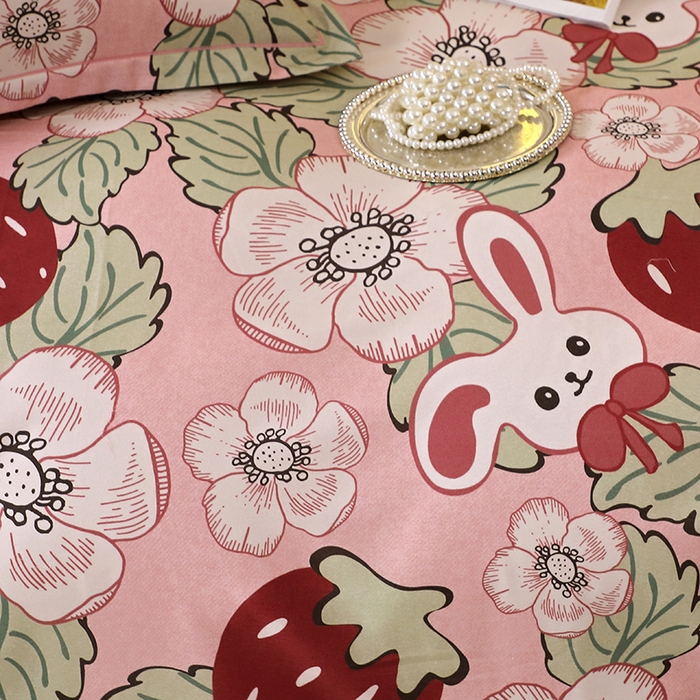 91家纺网 家纺一手货源 找家纺 贝兰仙奴 2025新款亲肤舒适全棉磨毛多规格系列四件套 兔宝贝粉