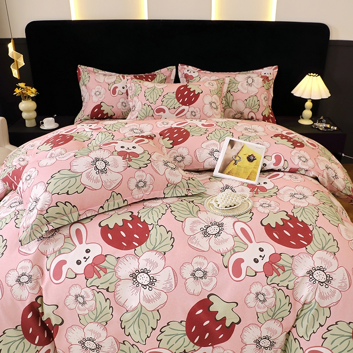 91家纺网 家纺一手货源 找家纺 贝兰仙奴 2025新款亲肤舒适全棉磨毛多规格系列四件套 兔宝贝粉