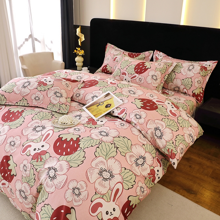 91家纺网 家纺一手货源 找家纺 贝兰仙奴 2025新款亲肤舒适全棉磨毛多规格系列四件套 兔宝贝粉