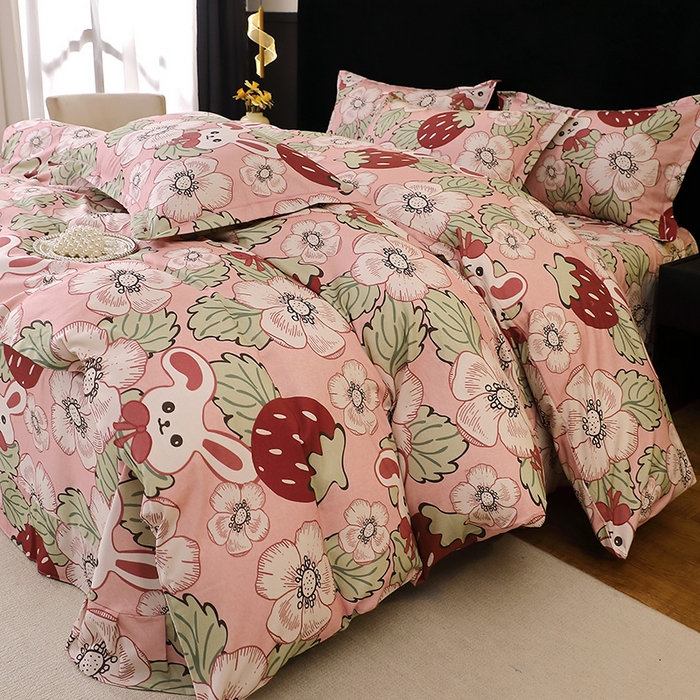 91家纺网 家纺一手货源 找家纺 贝兰仙奴 2025新款亲肤舒适全棉磨毛多规格系列四件套 兔宝贝粉