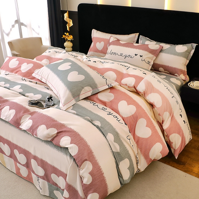 91家纺网 家纺一手货源 找家纺 贝兰仙奴 2025新款亲肤舒适全棉磨毛多规格系列四件套 心相近