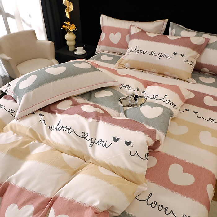 91家纺网 家纺一手货源 找家纺 贝兰仙奴 2025新款亲肤舒适全棉磨毛多规格系列四件套 心相近