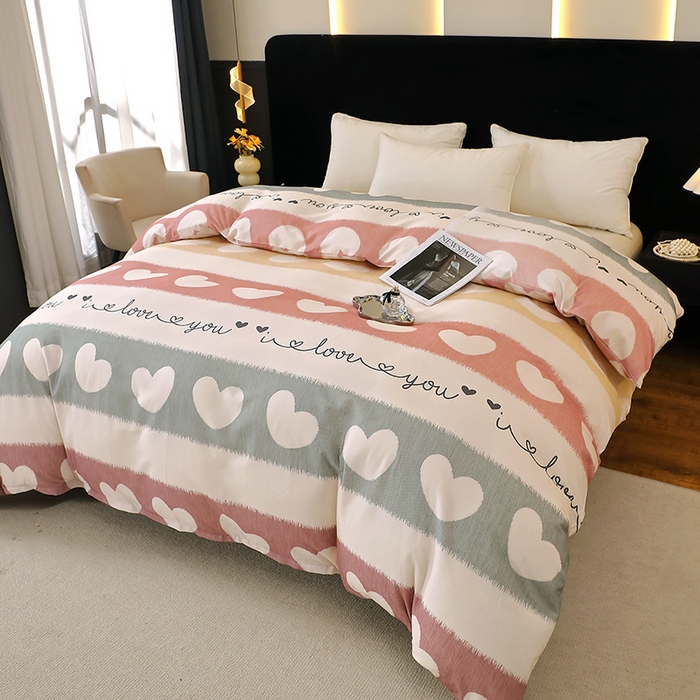 91家纺网 家纺一手货源 找家纺 贝兰仙奴 2025新款亲肤舒适全棉磨毛多规格系列四件套 心相近