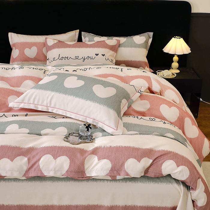 91家纺网 家纺一手货源 找家纺 贝兰仙奴 2025新款亲肤舒适全棉磨毛多规格系列四件套 心相近