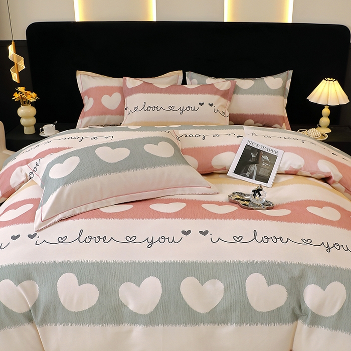 91家纺网 家纺一手货源 找家纺 贝兰仙奴 2025新款亲肤舒适全棉磨毛多规格系列四件套 心相近