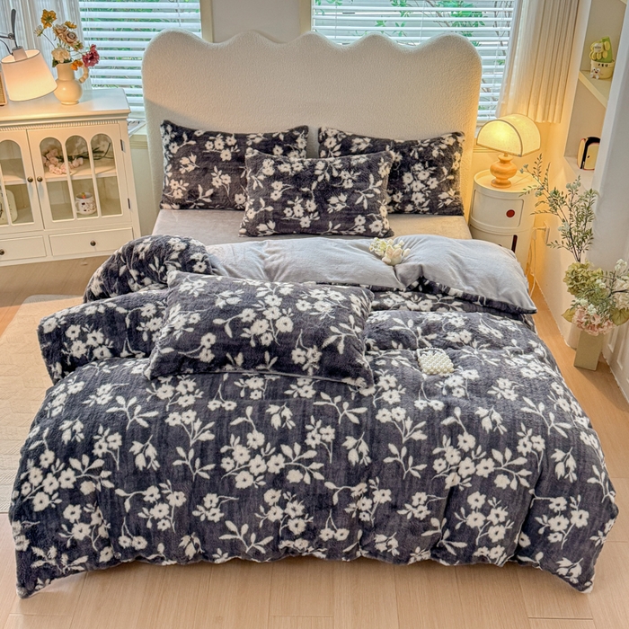 小叮当家纺仓储工厂店 2025新款印花美拉德兔毛印花四件套 莫奈花园