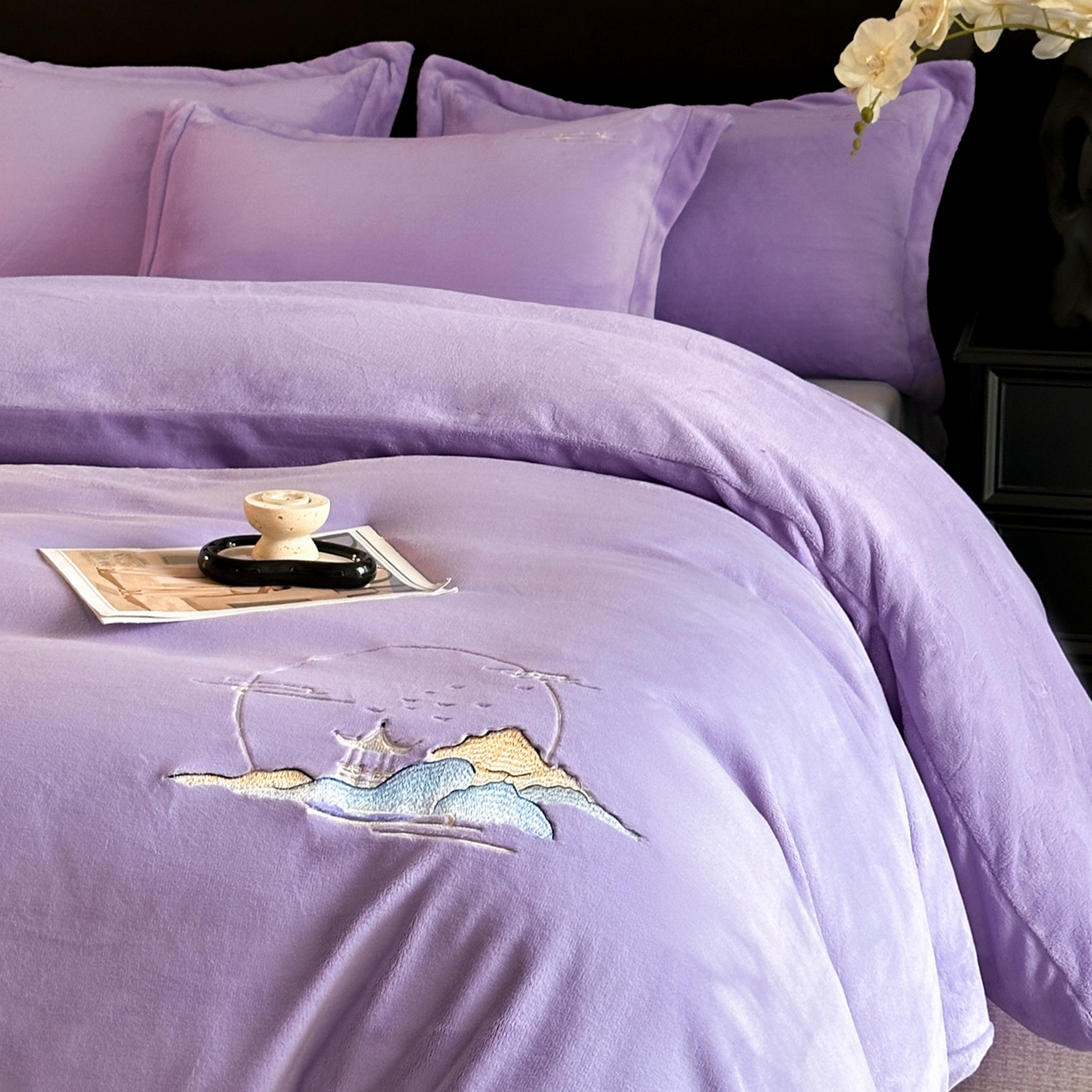 91家纺网 家纺一手货源 找家纺 （总）壹张床 2025新款高克重牛奶绒刺绣四件套