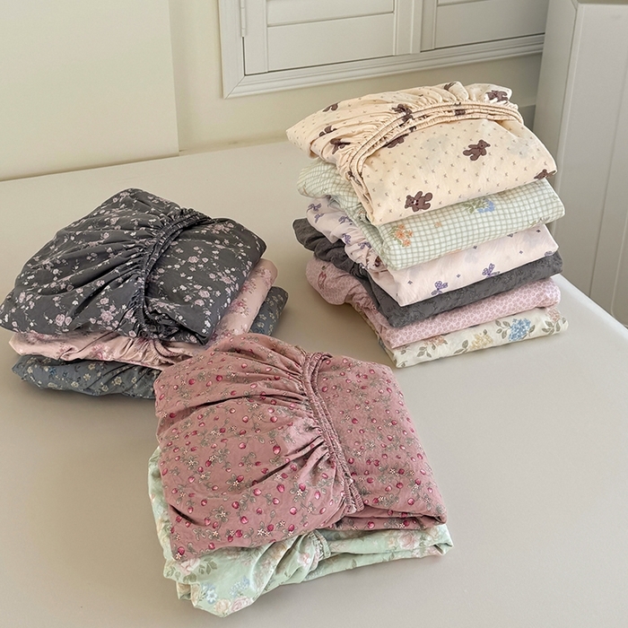 91家纺网 家纺一手货源 找家纺 （总）卢赛尔 2025新款水洗珍珠棉皱皱纱印花床笠