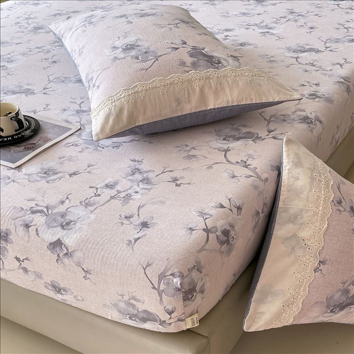 91家纺网 家纺一手货源 找家纺 丝芙妮家居（原乐视家纺） 2025新款全棉纯棉蕾丝花边原麻单品床笠单件床笠 暗香疏影