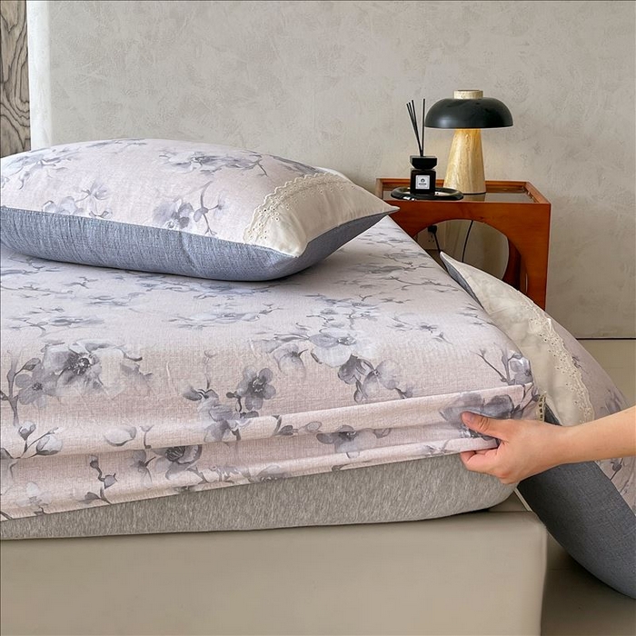 91家纺网 家纺一手货源 找家纺 丝芙妮家居（原乐视家纺） 2025新款全棉纯棉蕾丝花边原麻单品床笠单件床笠 暗香疏影