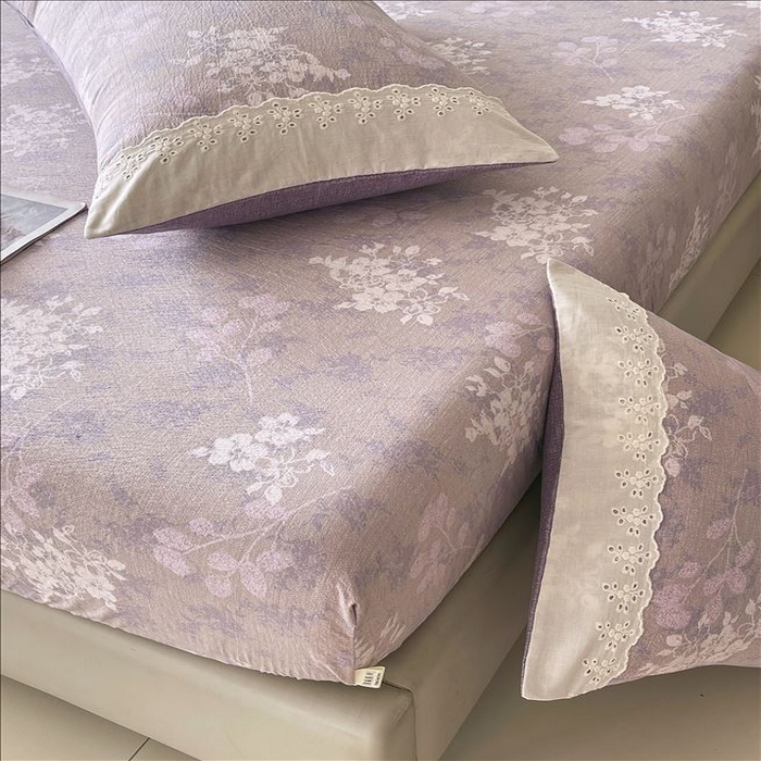 91家纺网 家纺一手货源 找家纺 丝芙妮家居（原乐视家纺） 2025新款全棉纯棉蕾丝花边原麻单品床笠单件床笠 花畔呢喃