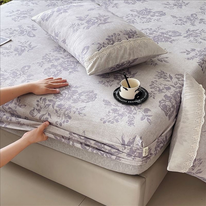 91家纺网 家纺一手货源 找家纺 丝芙妮家居（原乐视家纺） 2025新款全棉纯棉蕾丝花边原麻单品床笠单件床笠 梦幻花园