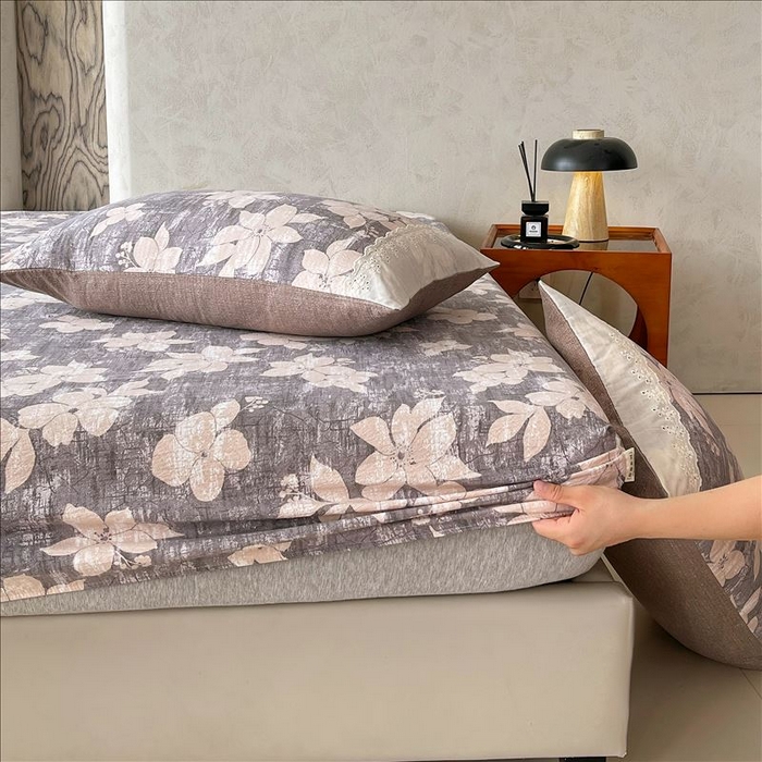 91家纺网 家纺一手货源 找家纺 丝芙妮家居（原乐视家纺） 2025新款全棉纯棉蕾丝花边原麻单品床笠单件床笠 漫步花庭