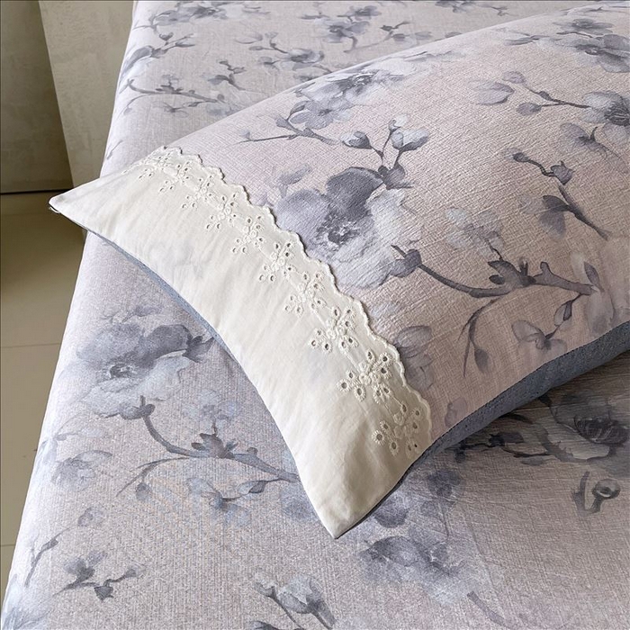 91家纺网 家纺一手货源 找家纺 丝芙妮家居（原乐视家纺） 2025新款全棉纯棉蕾丝花边原麻单品床笠单件床笠 暗香疏影