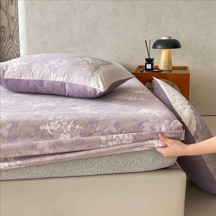 91家纺网 家纺一手货源 找家纺 丝芙妮家居（原乐视家纺） 2025新款全棉纯棉蕾丝花边原麻单品床笠单件床笠 花畔呢喃